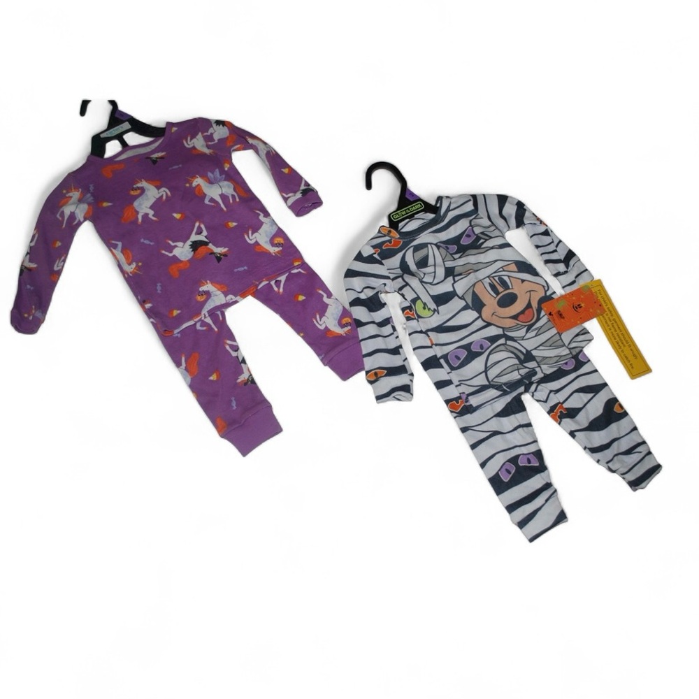 Purple Unicorn & Mickey Mouse Mummy Pajama Bundle 2 sets pajamas Size 12 Mo